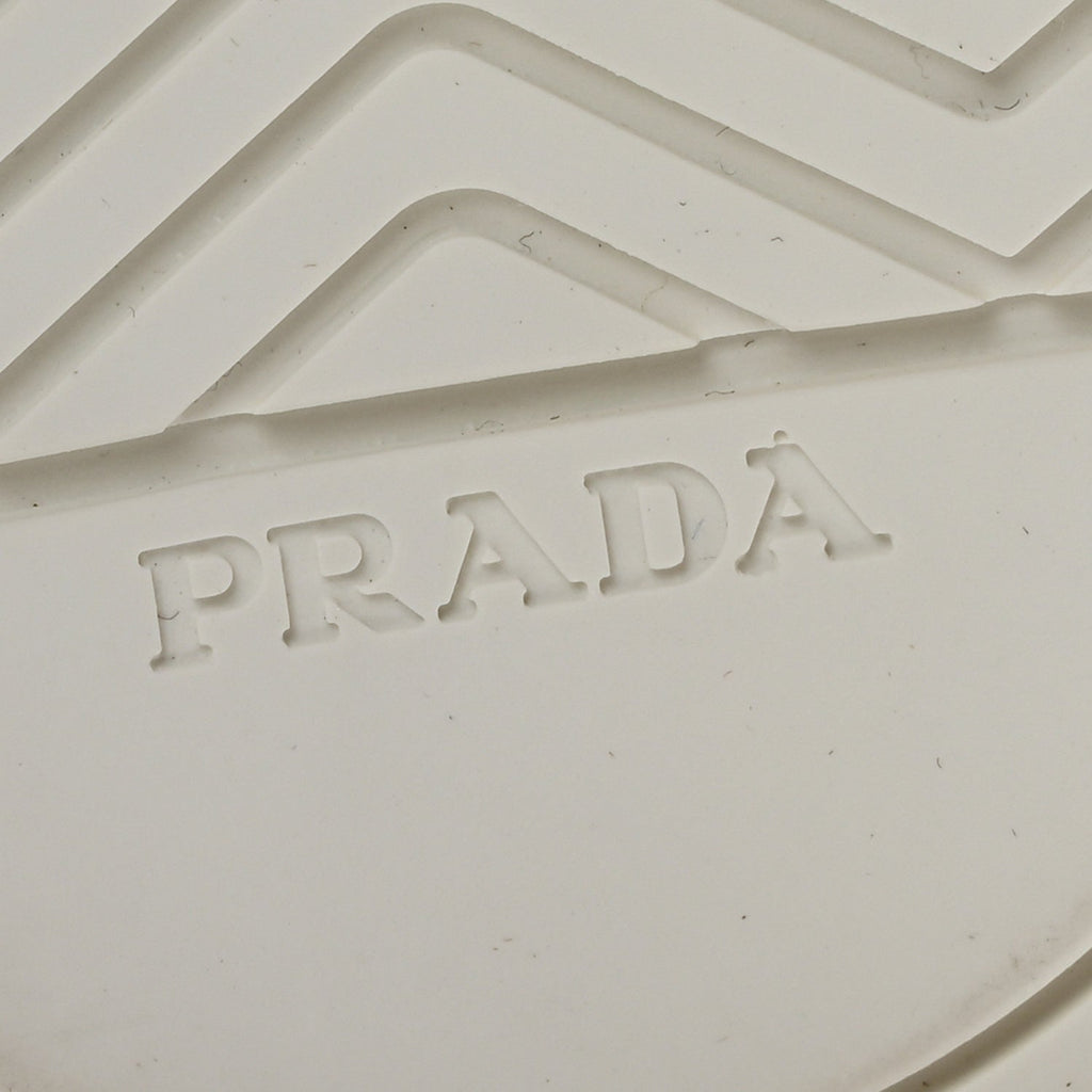 Prada Re-Nylon Gabardine Metal Triangle Logo Wheel Pouch Pocket High Top Sneakers 35.5 White