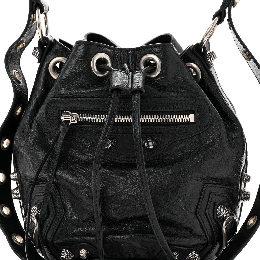 Balenciaga Agneau Arena Le Cagole Bucket Bag XS Black