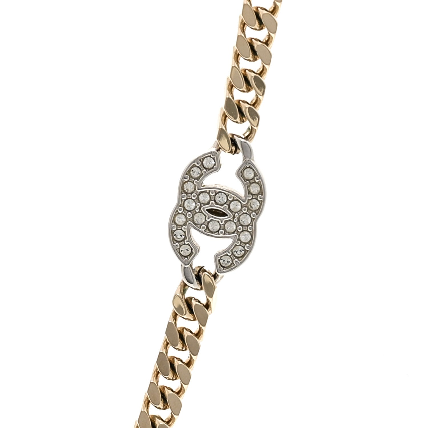 Chanel Crystal Chain CC Necklace Gold Silver