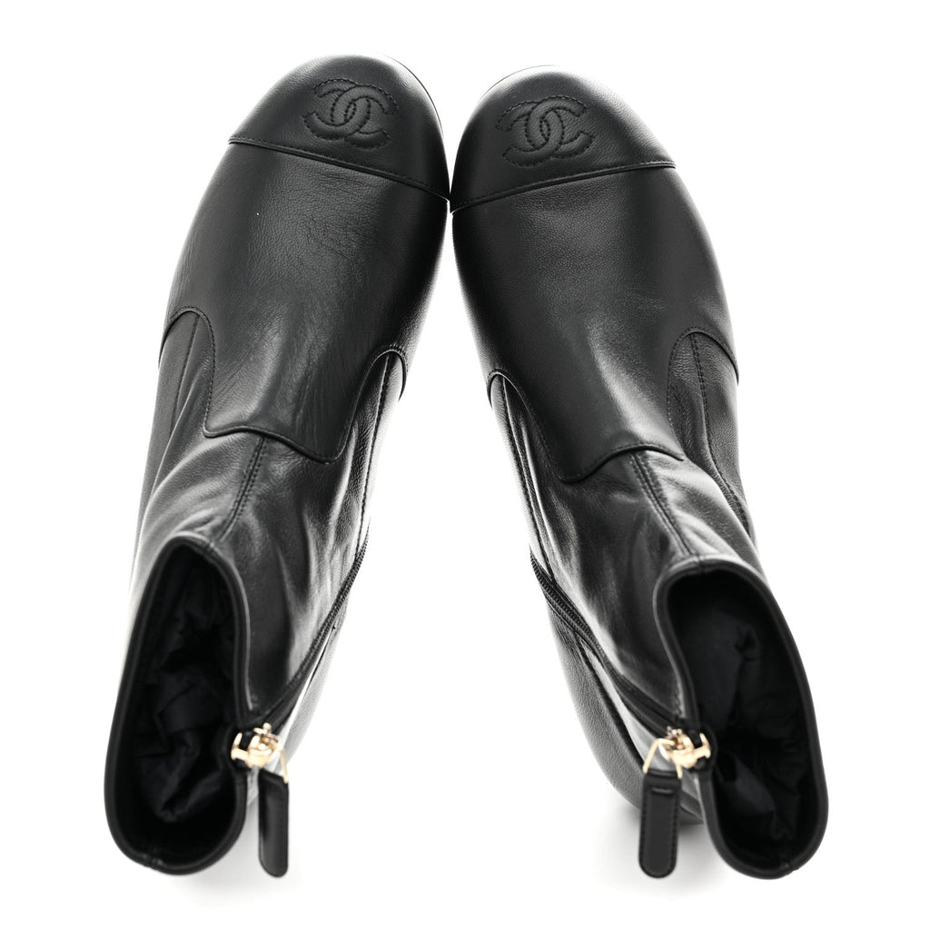 Chanel Stretch Lambskin Cap Toe CC Uniform Short Boots 36 Black