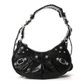 Balenciaga Extra Supple Calfskin Crystal Crocodile Embossed Le Cagole Shoulder Bag XS Black