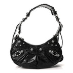 Balenciaga Extra Supple Calfskin Crystal Crocodile Embossed Le Cagole Shoulder Bag XS Black