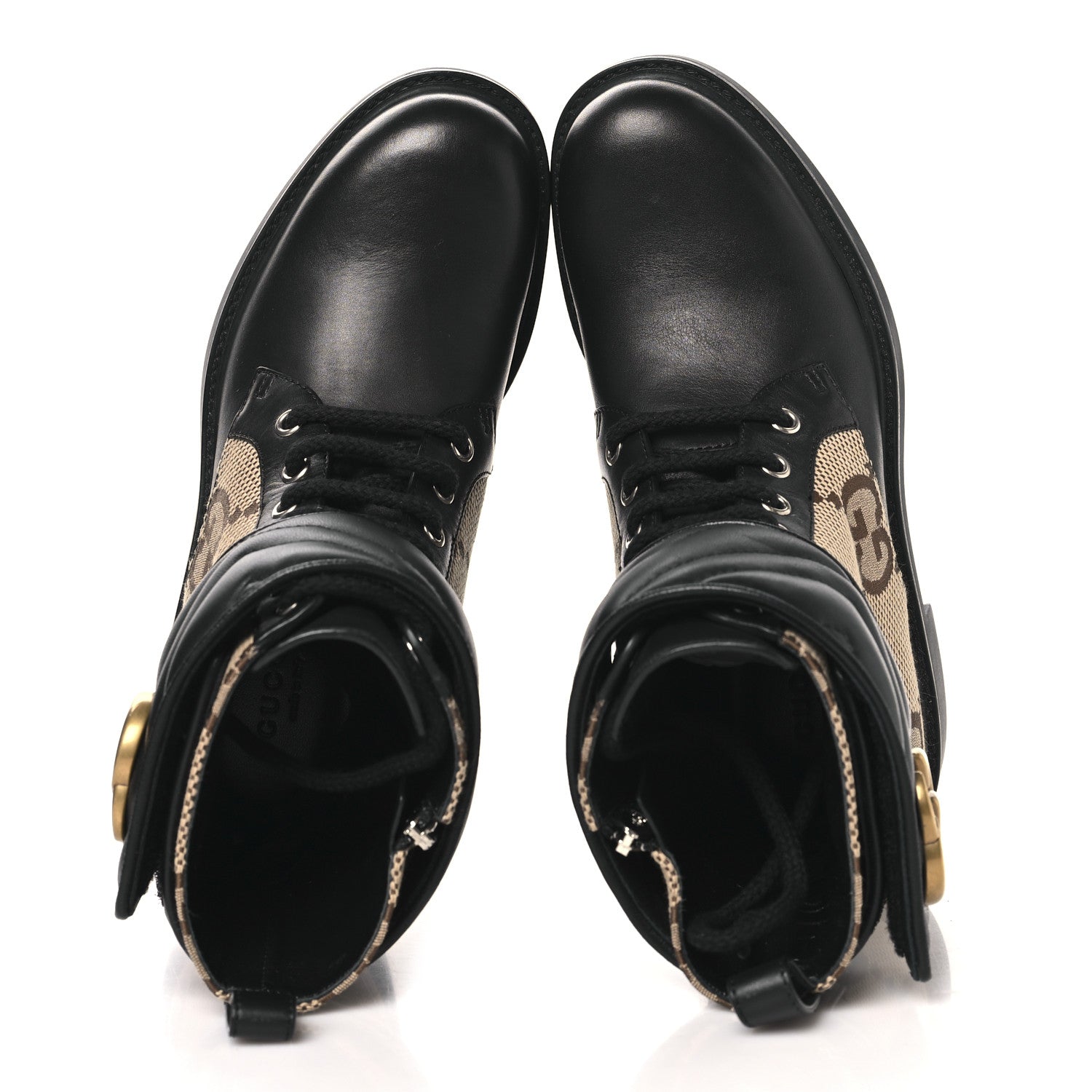 Gucci Flores Calfskin Monogram Maxi GG Nappa Matelasse Double G 40mm Ankle Boots 35.5 Black Camel Ebony