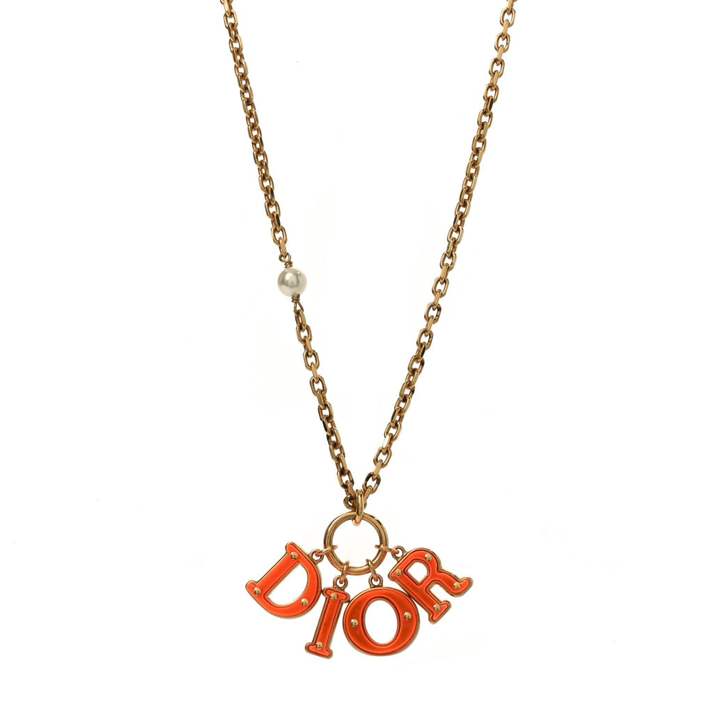 Christian Dior Metal Pearl Resin Dio(r)evolution Necklace Gold Orange