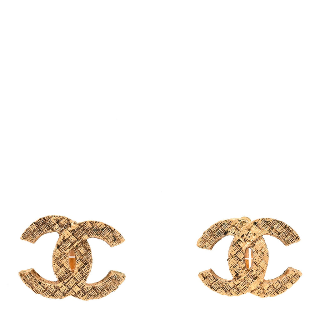 Chanel CC Woven Clip On Earrings Gold