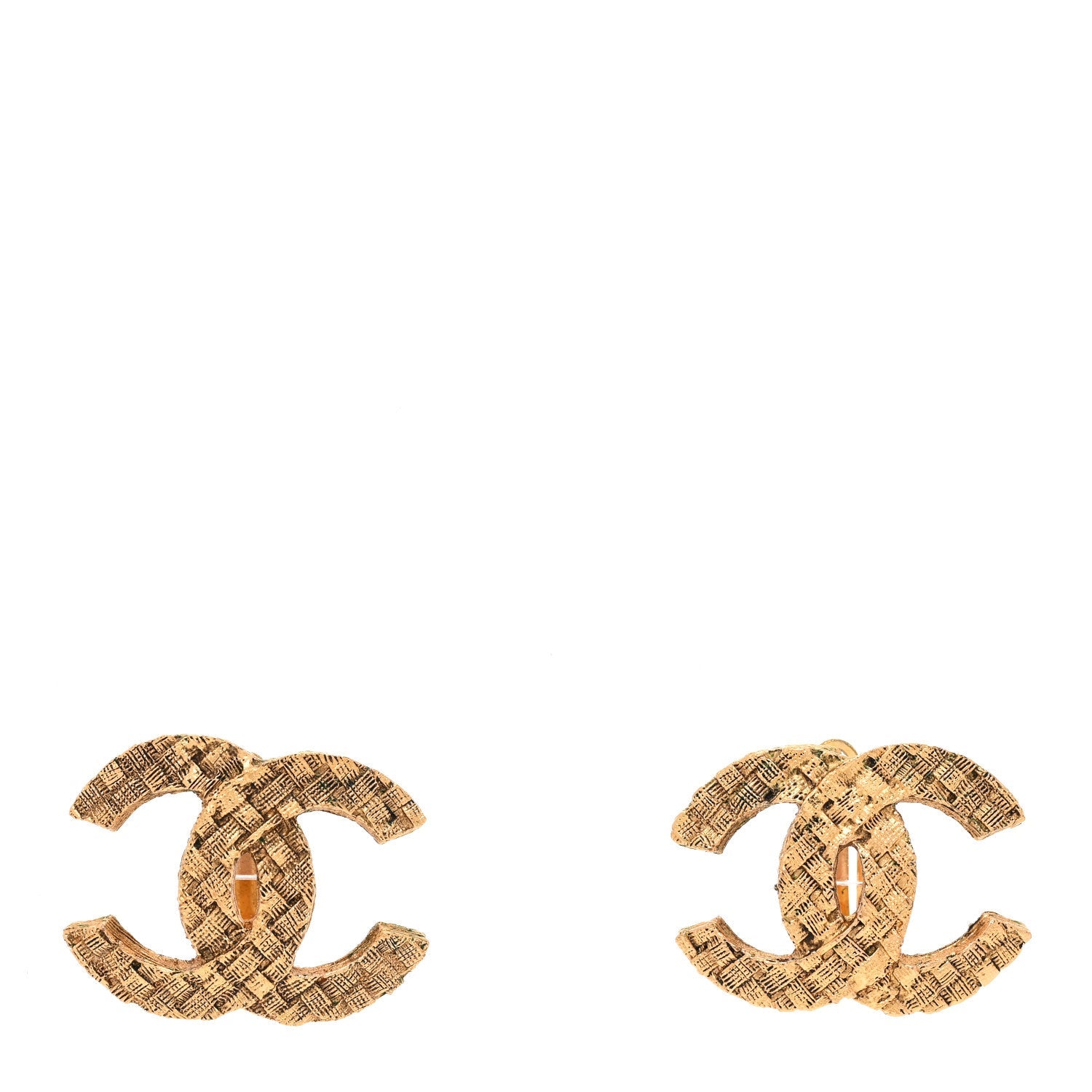 Chanel CC Woven Clip On Earrings Gold