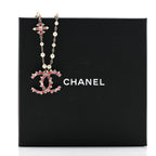 Chanel Pearl Crystal Beaded CC Pendant Necklace Gold Pink