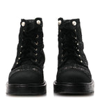 Chanel Grosgrain Tweed Pearl CC Combat Short Boots 39 Black