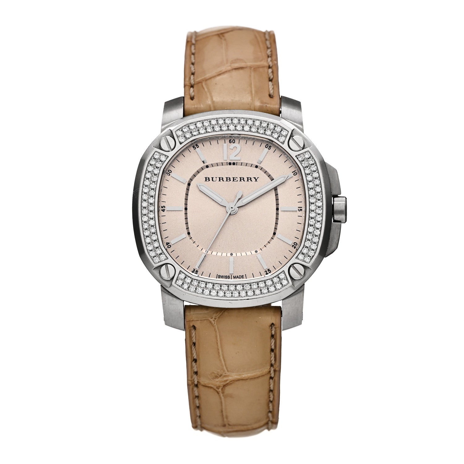 Burberry Stainless Steel Alligator Diamond Bezel 38mm The Britain Quartz Watch Champagne BBY1400