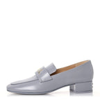 Chanel Shiny Calfskin Logo Loafers 37 Light Grey