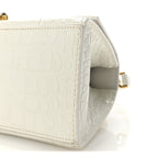 Balenciaga Calfskin Crocodile Embossed Small Hourglass Top Handle Bag White
