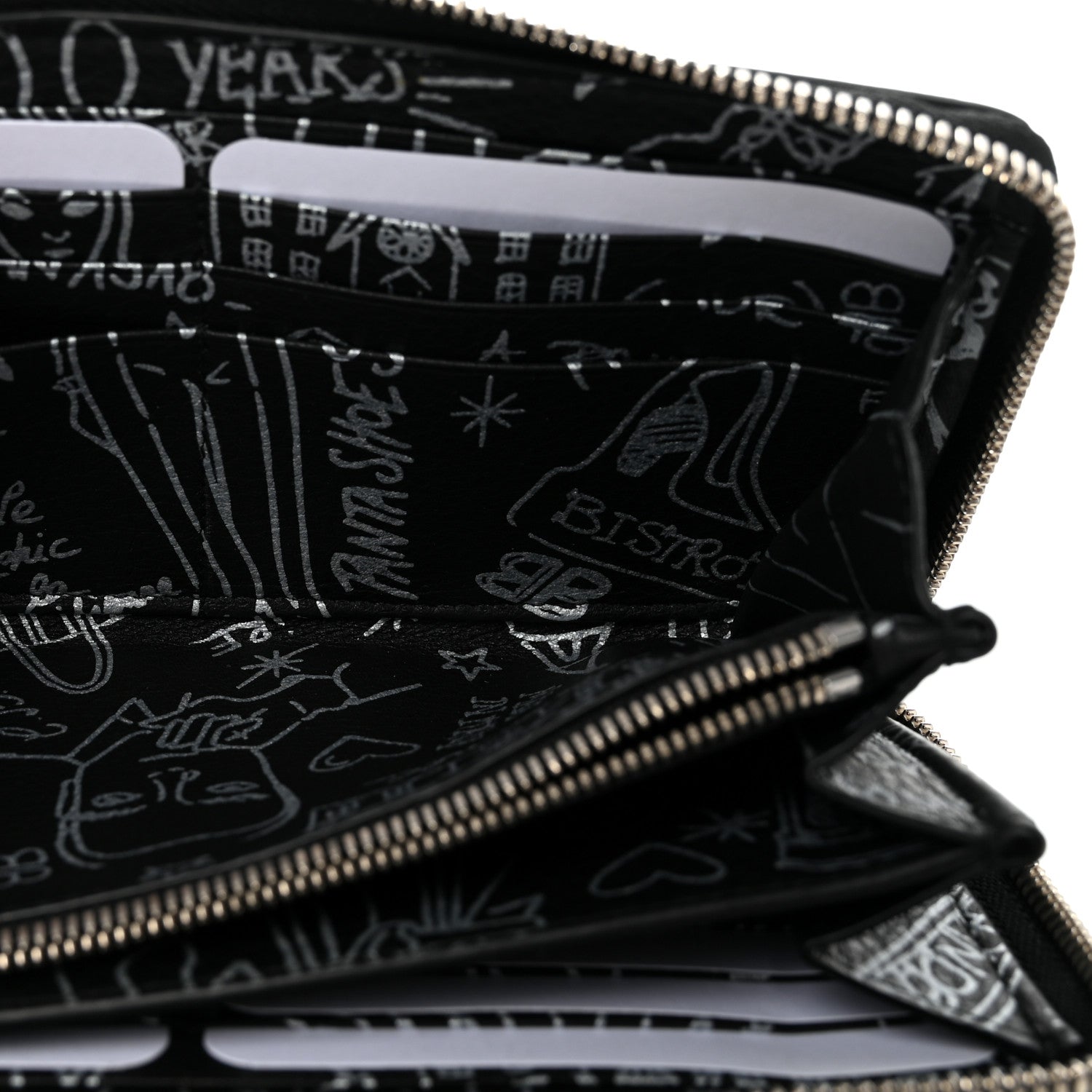 Balenciaga Calfskin Classic Silver Hardware Printed Tattoo Everyday Continental Zip Around Wallet Black