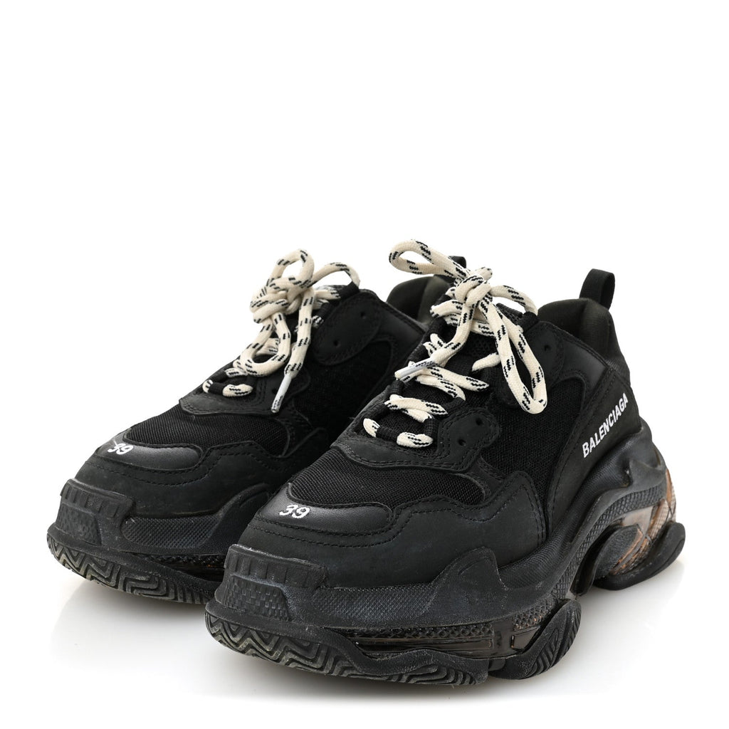Balenciaga Fabric Mesh Womens Triple S Sneakers 39 Black