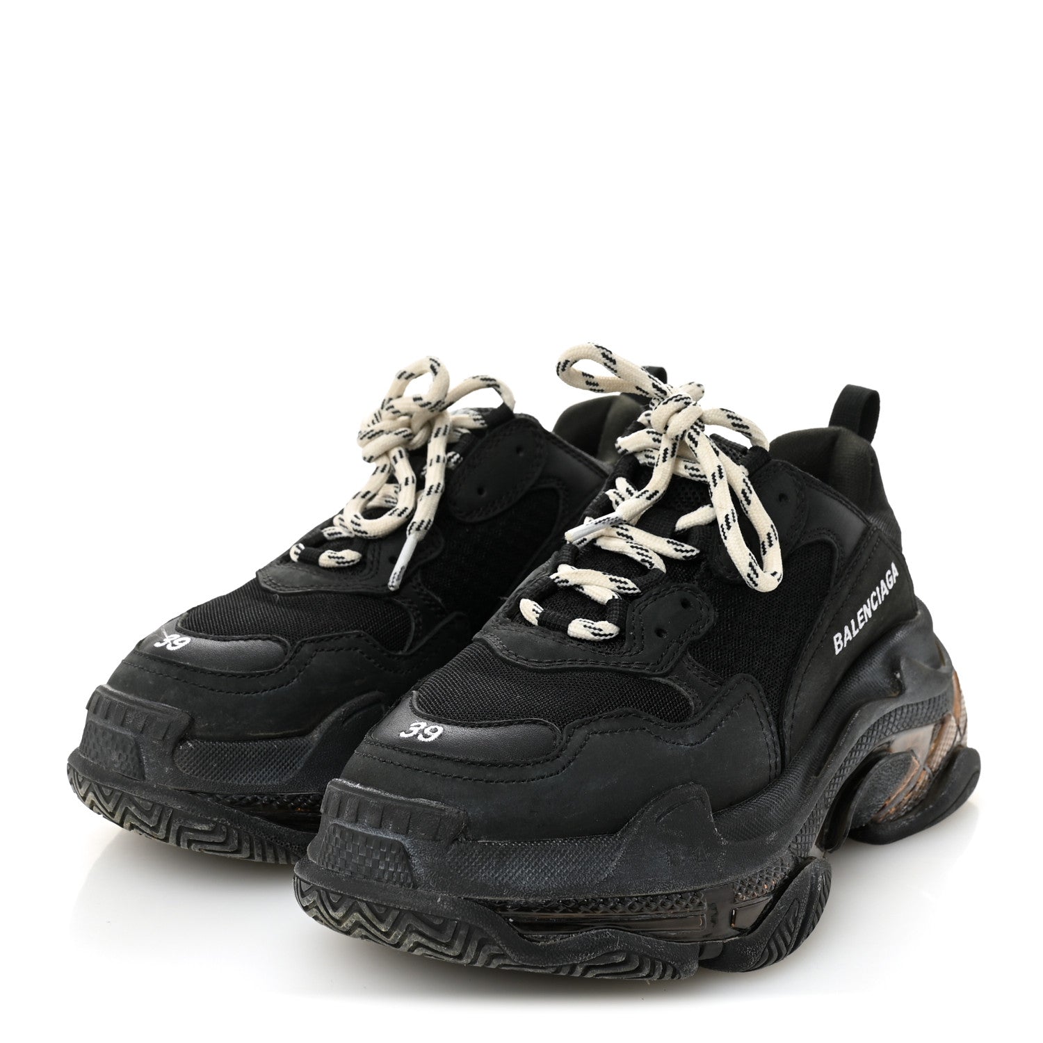 Balenciaga Fabric Mesh Womens Triple S Sneakers 39 Black