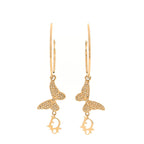 Christian Dior Metal Crystal Butterfly Logo Hoop Earrings Gold