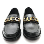 Gucci Goatskin Womens Logo 15mm Loafers 35 Black