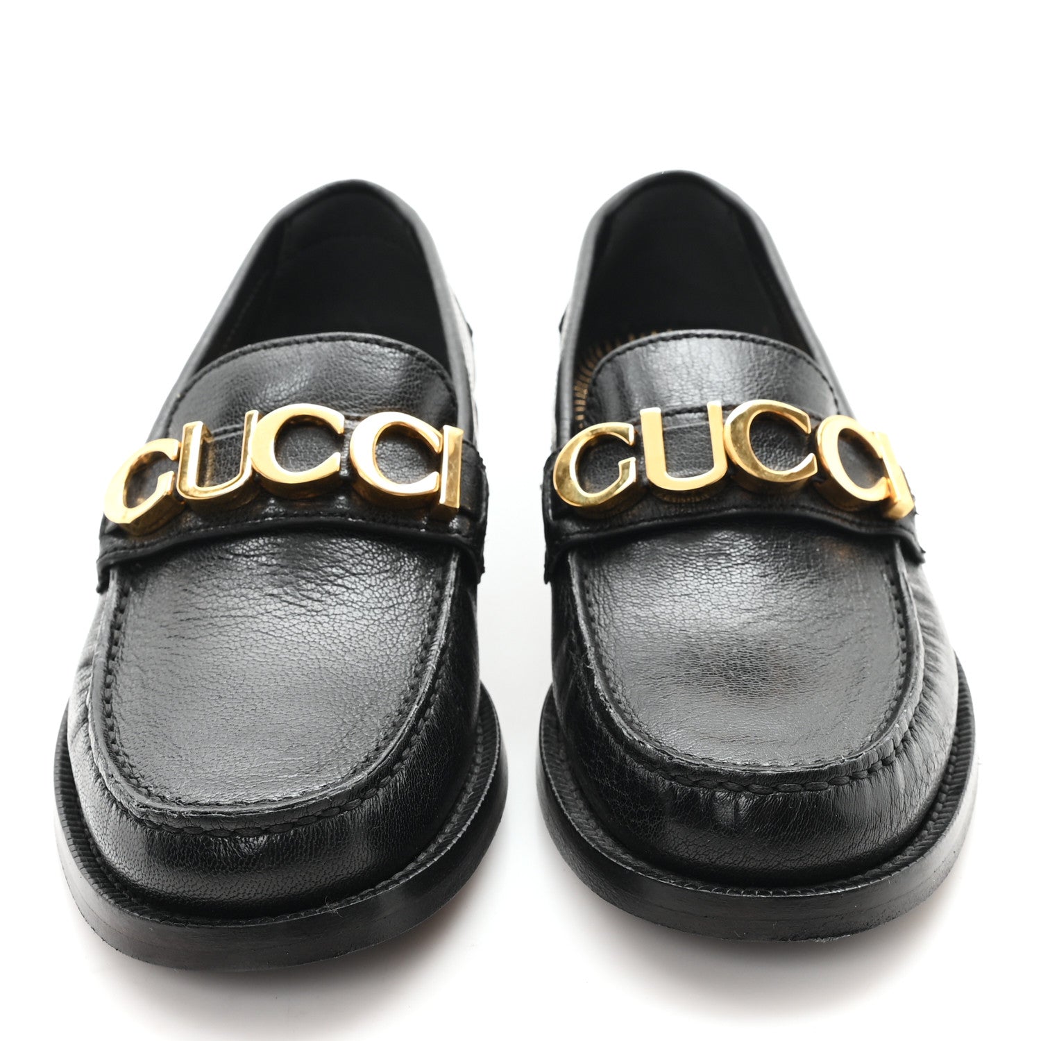 Gucci Goatskin Womens Logo 15mm Loafers 35 Black