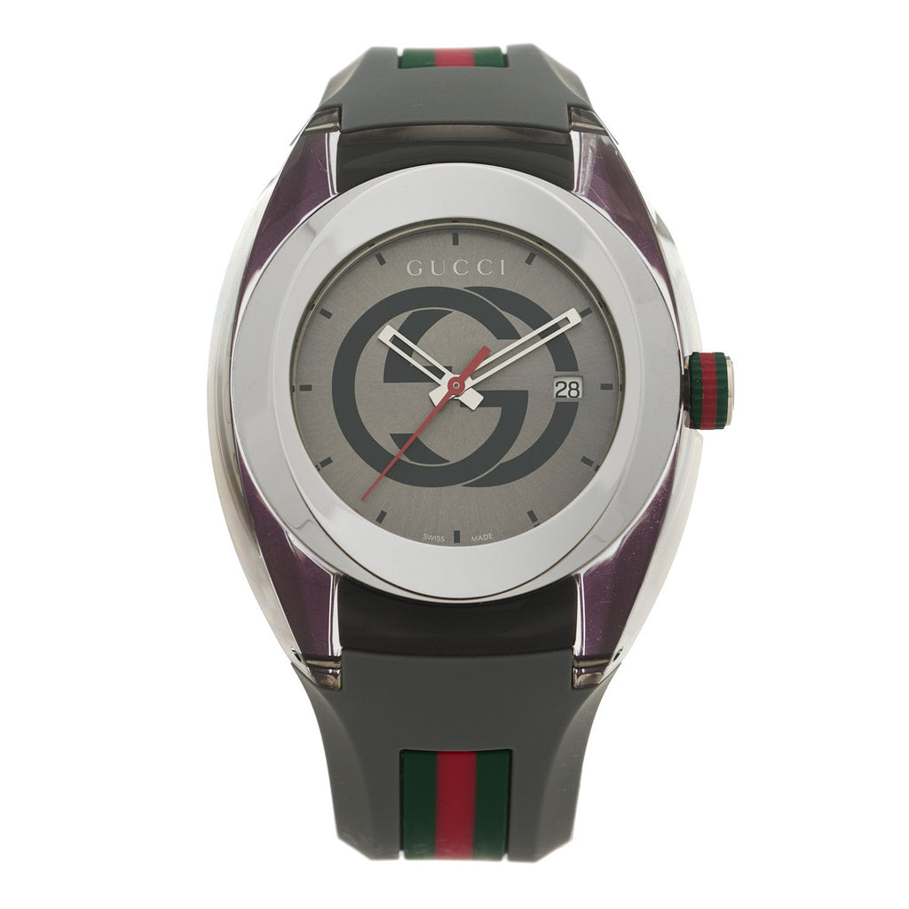 Gucci Stainless Steel Rubber 46mm Sync Web Quartz Watch Grey
