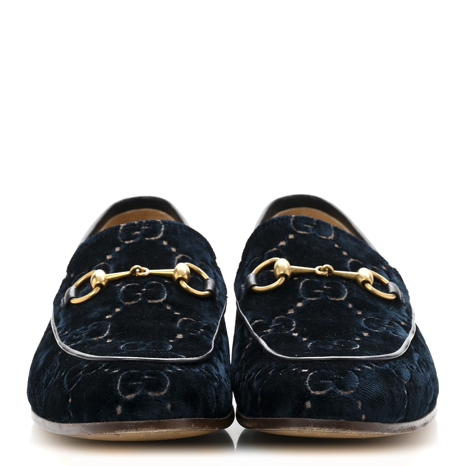 Gucci Velvet GG Monogram Horsebit Mens Jordaan Loafers 8.5 Blue Beige