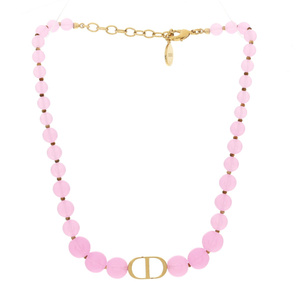 Christian Dior Metal Resin Bead 30 Montaigne Choker Necklace Pink Gold