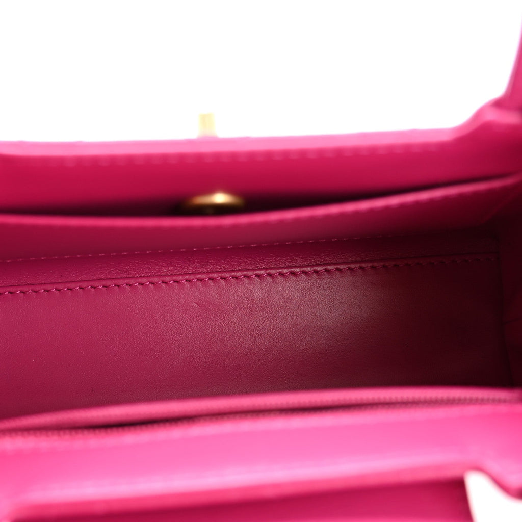 Chanel Shiny Aged Calfskin Quilted Nano Kelly Shopper Dark Pink