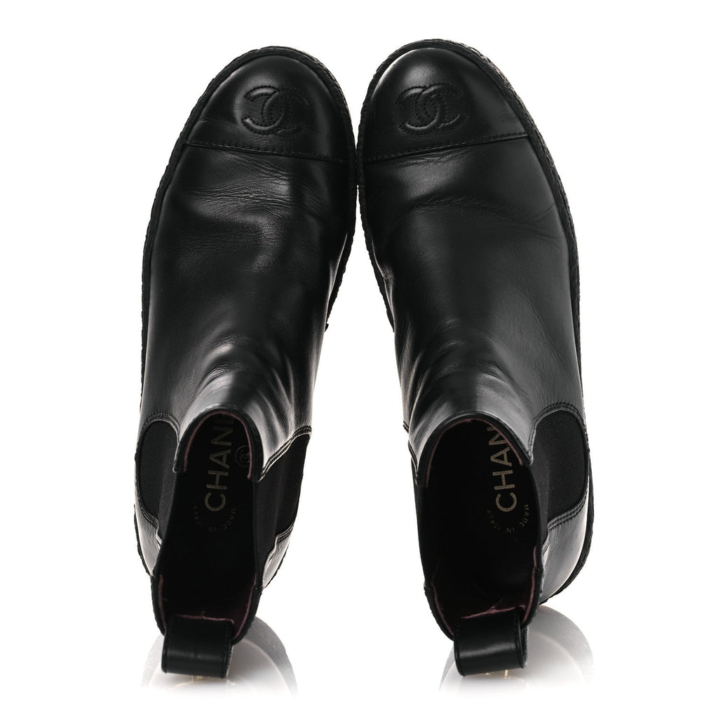 Chanel Calfskin Cap Toe CC Ankle Boots 38 Black