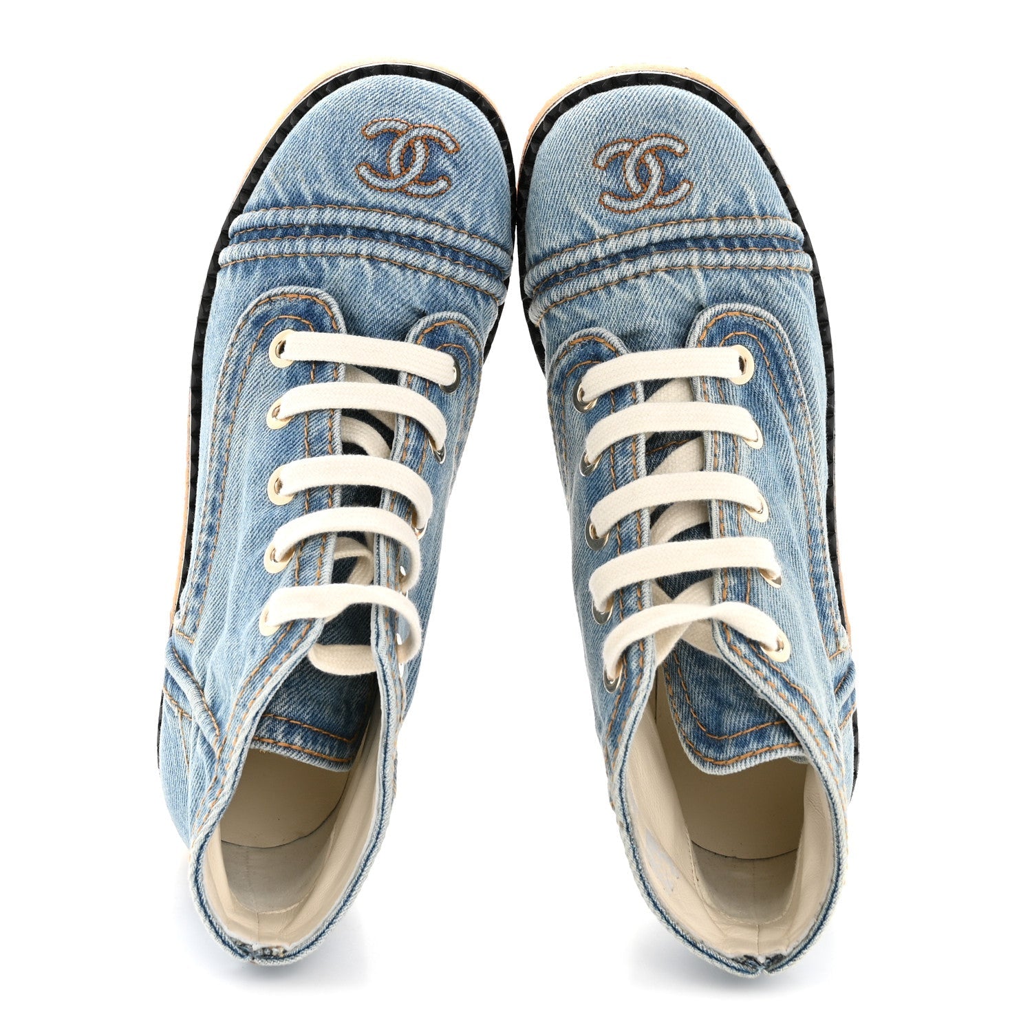 Chanel Denim Lace Up Boots 36 Light Blue