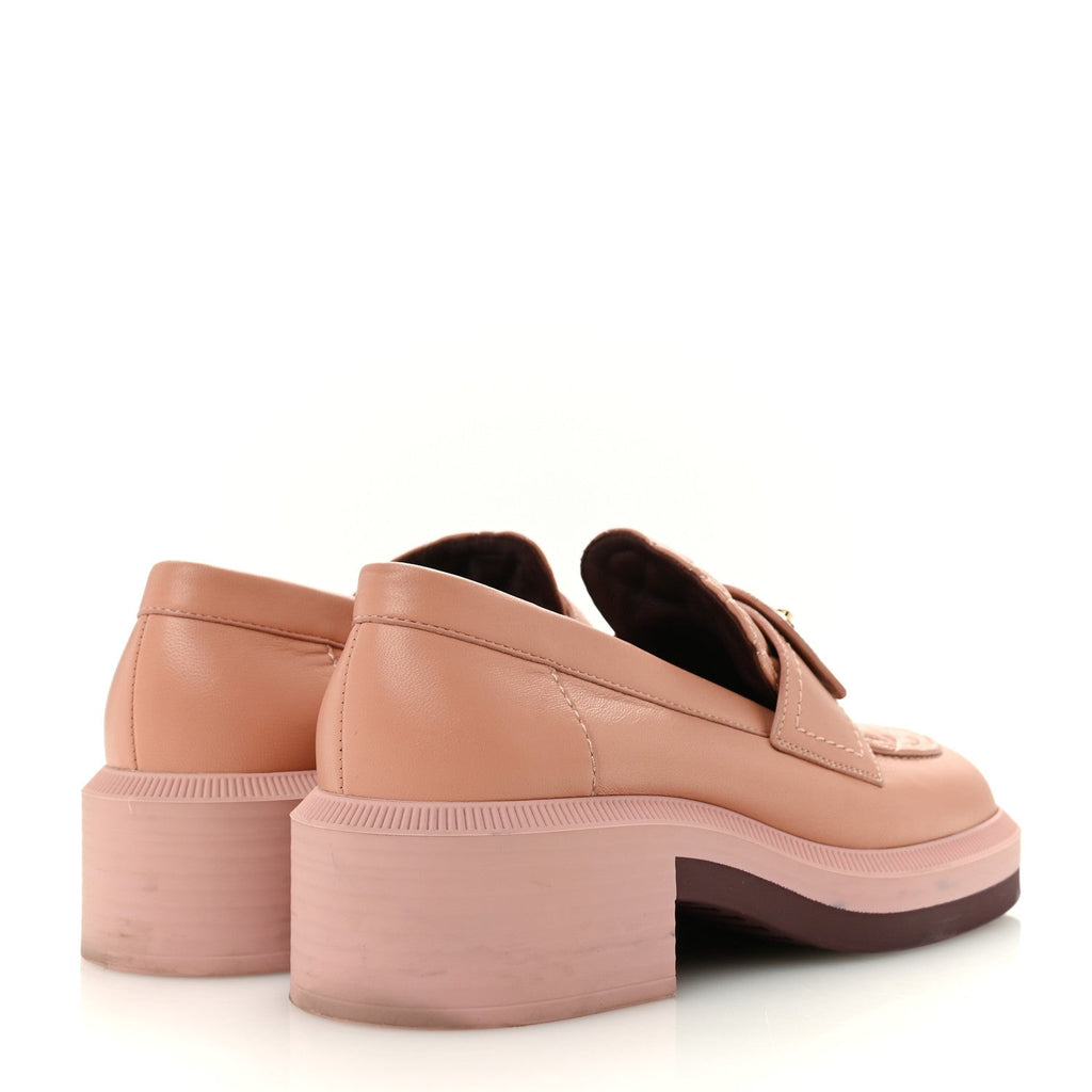 Chanel Lambskin Quilted CC Turnlock Loafers 35.5 Dark Pink