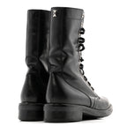 Chanel Calfskin Lace Up Combat Boots  39.5 Black