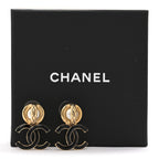 Chanel Pearl Resin CC Drop Earrings Gold Black