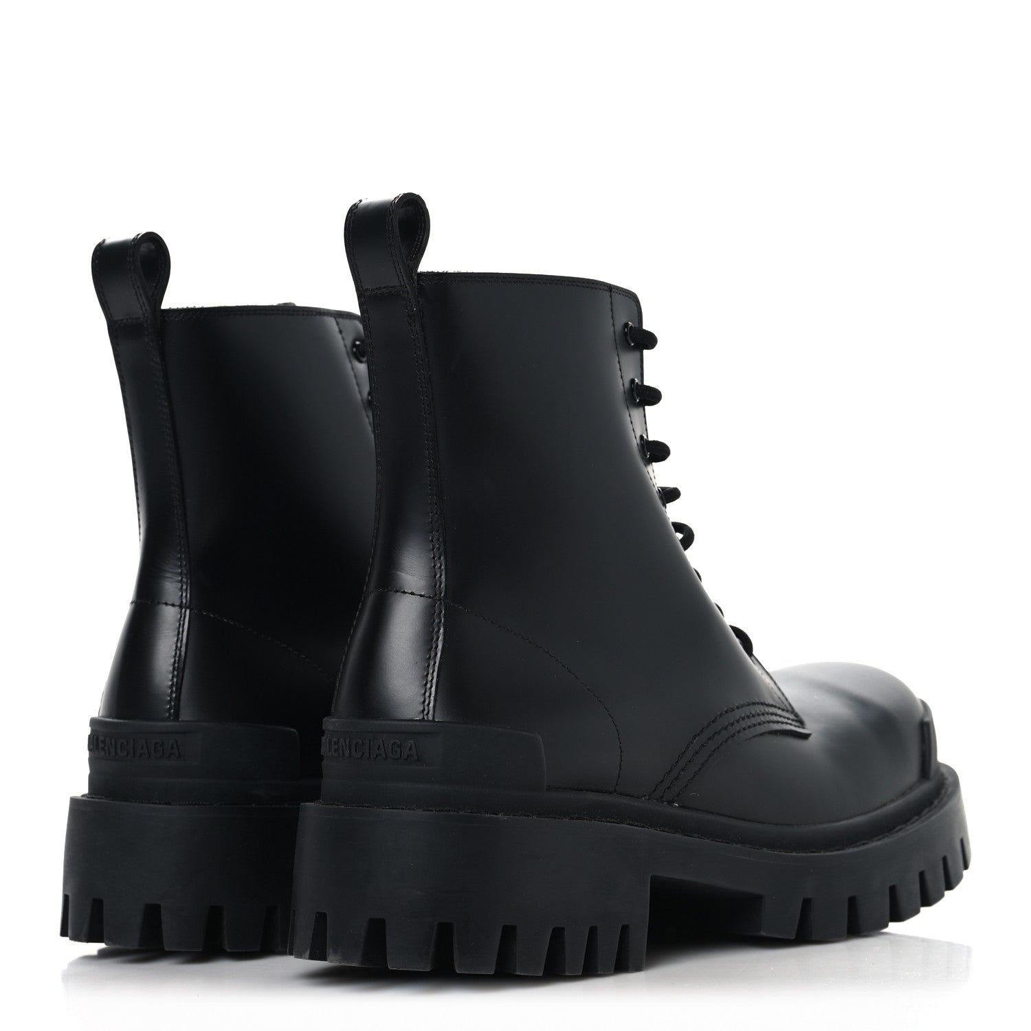 Balenciaga Calfskin Womens Strike 20mm Lace Up Boots 38 Black