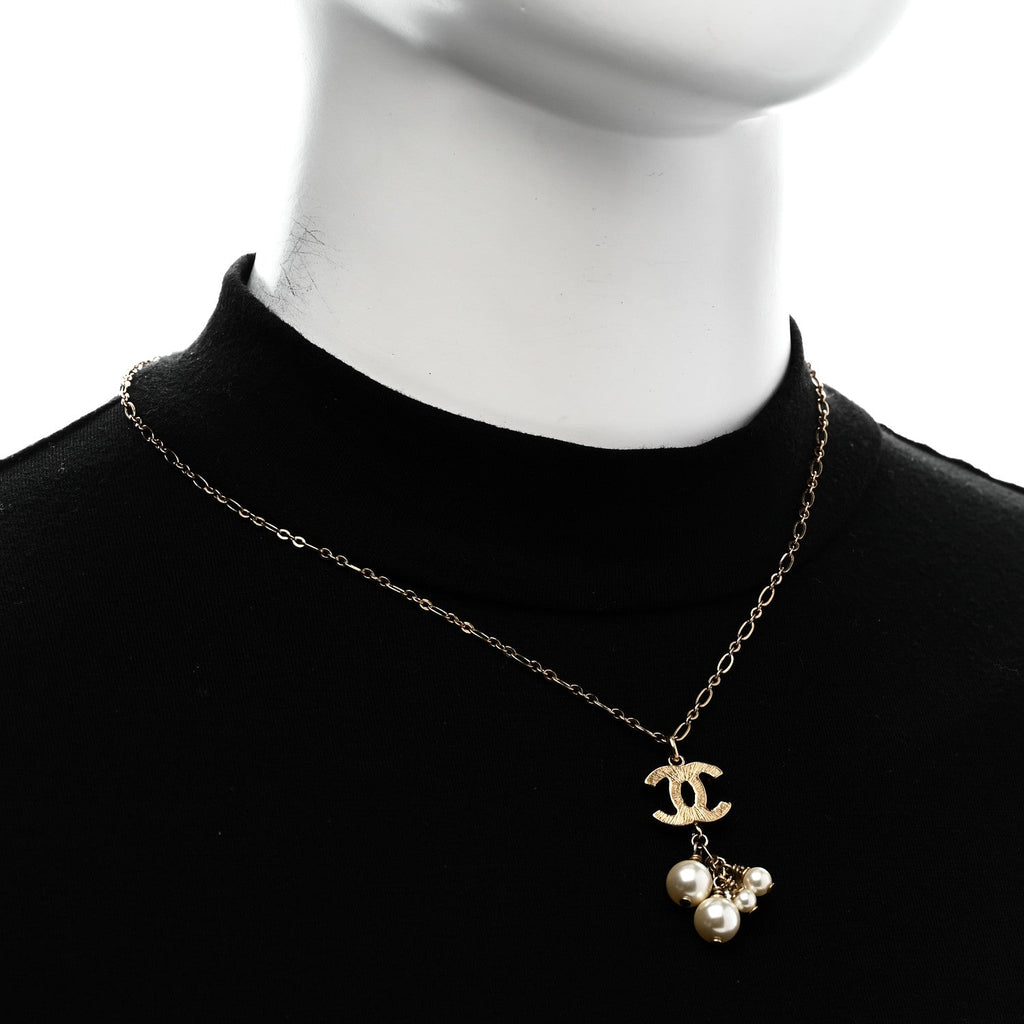 Chanel Pearl CC Logo Drop Necklace Gold