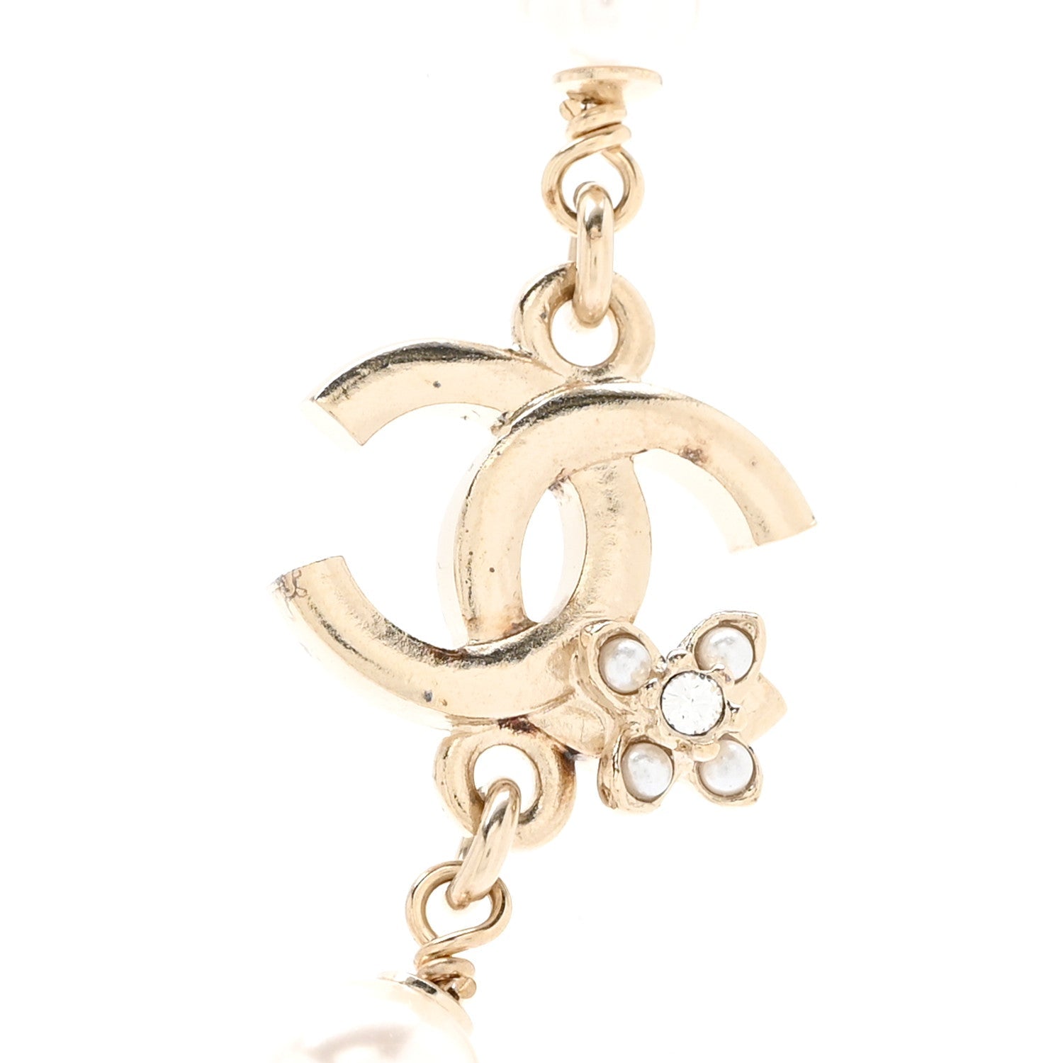 Chanel Pearl Crystal CC Flower Necklace Pearly White Light Gold