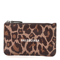 Balenciaga Calfskin Logo Leopard Print Cash Long Coin Card Holder Beige White