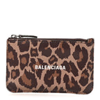 Balenciaga Calfskin Logo Leopard Print Cash Long Coin Card Holder Beige White