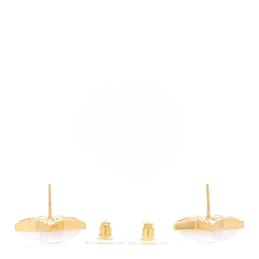 Chanel Pearl Crystal CC Star Earrings Gold