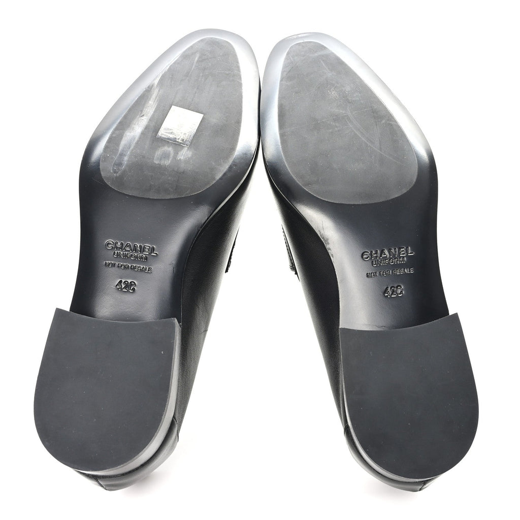 Chanel Lambskin Mens Stitched CC Loafers 42 Black