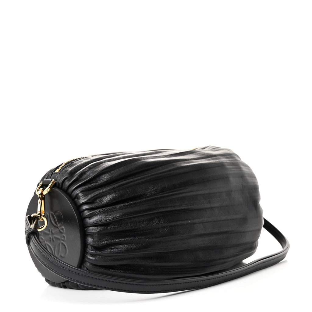 Loewe Lambskin Pleated Bracelet Pouch Shoulder Bag Black