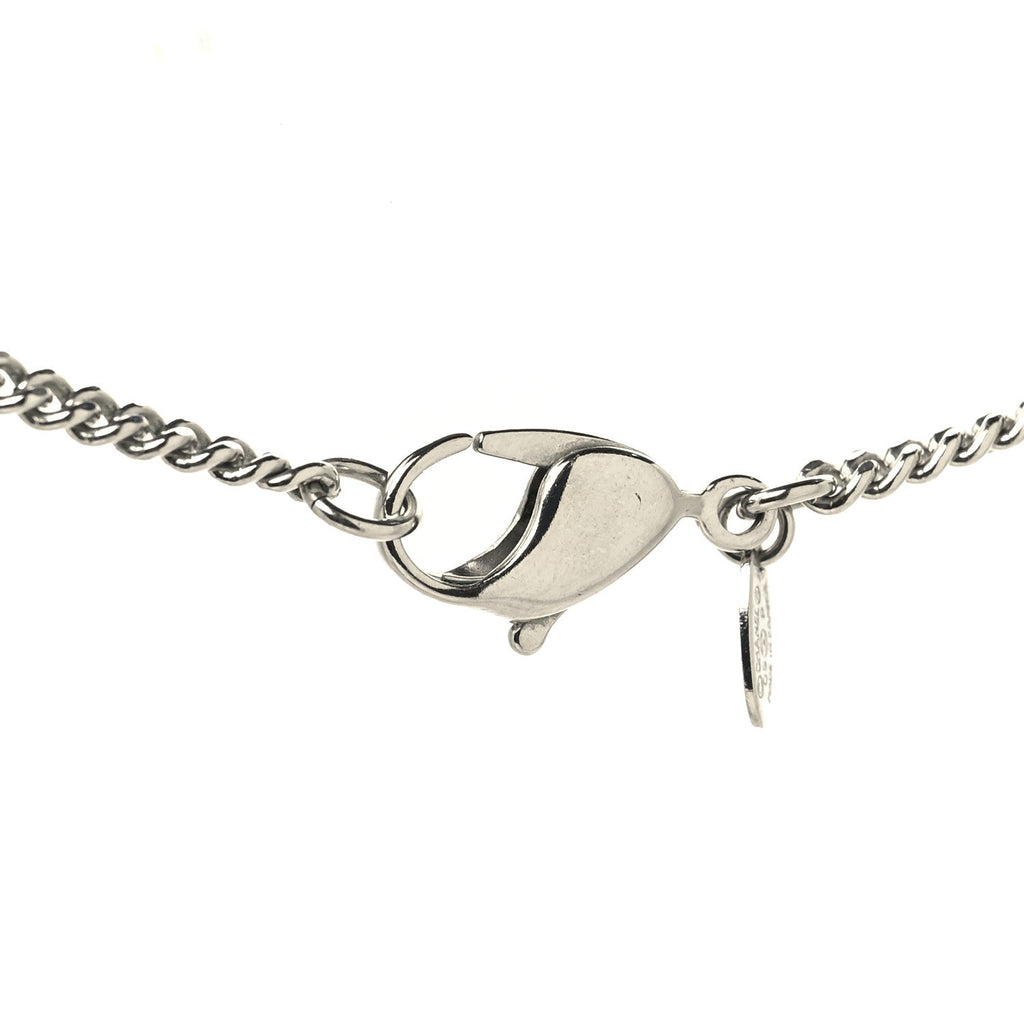 Chanel Metal Crystal CC Long Chain Necklace Silver