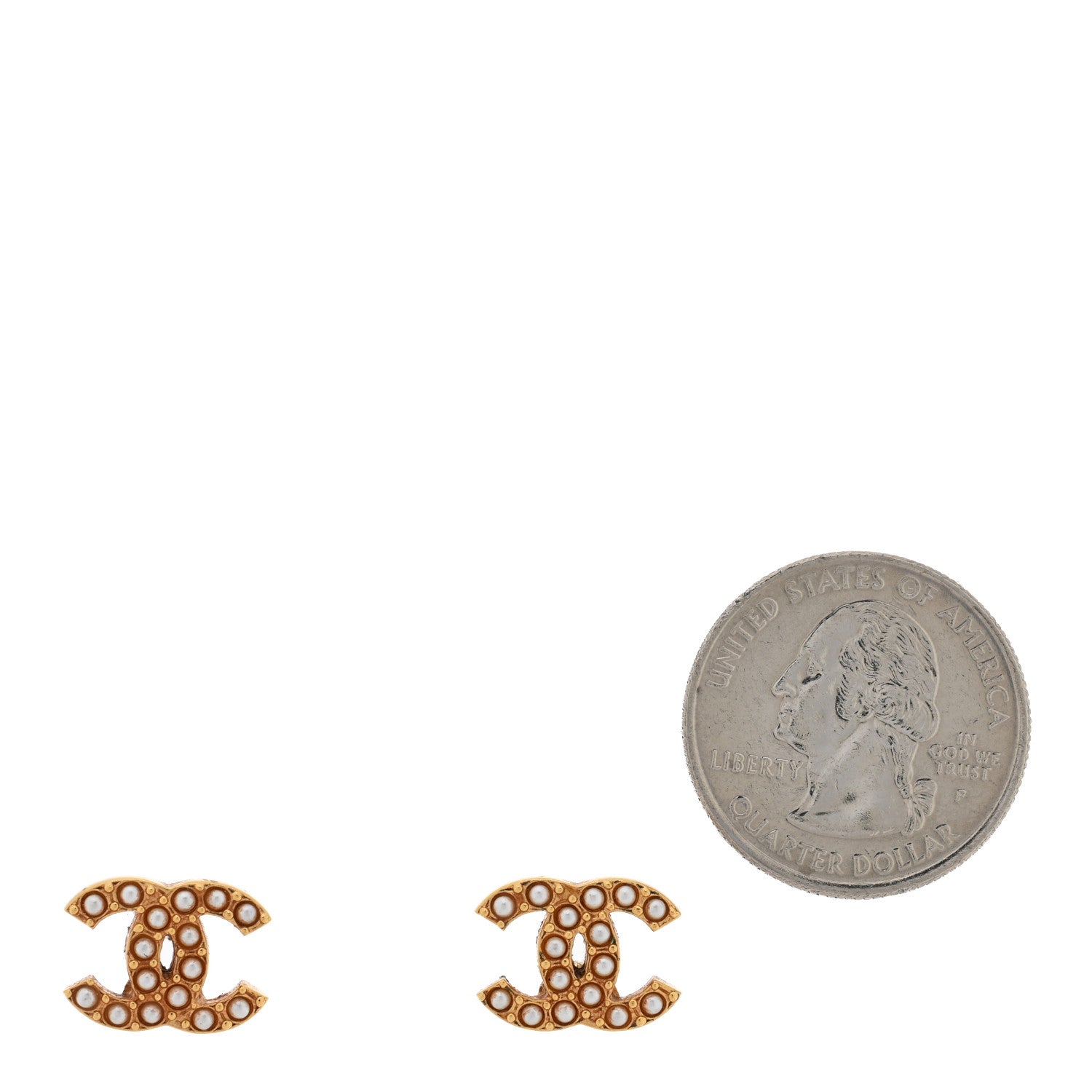 Chanel Pearl Studded CC Earrings Gold