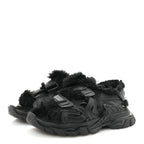 Balenciaga Faux Fur Rubber Mesh Womens Track Sandals 40 Black