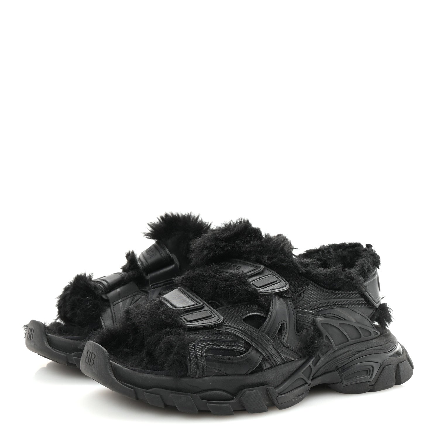 Balenciaga Faux Fur Rubber Mesh Womens Track Sandals 40 Black