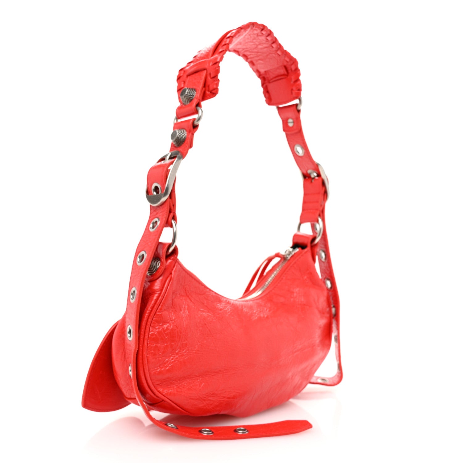 Balenciaga Agneau Arena Le Cagole Shoulder Bag XS Tomato Red
