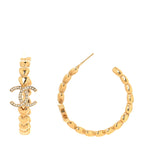 Chanel Crystal Heart CC Hoop Earrings Gold