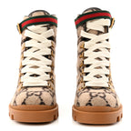 Gucci Covered Wool Big GG Monogram Womens Lace Up Combat Ankle Boots 39 Beige Ebony Cocoa