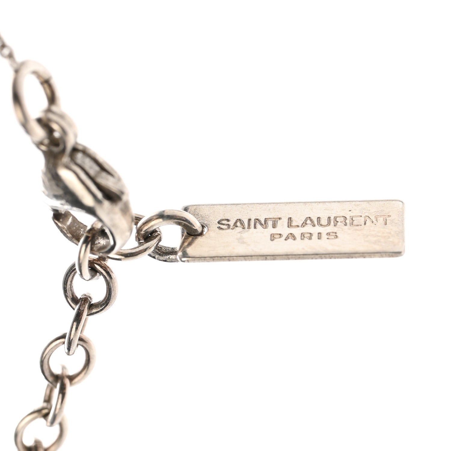 Saint Laurent Brass Triangle Pendant Long Necklace Oxidized Silver