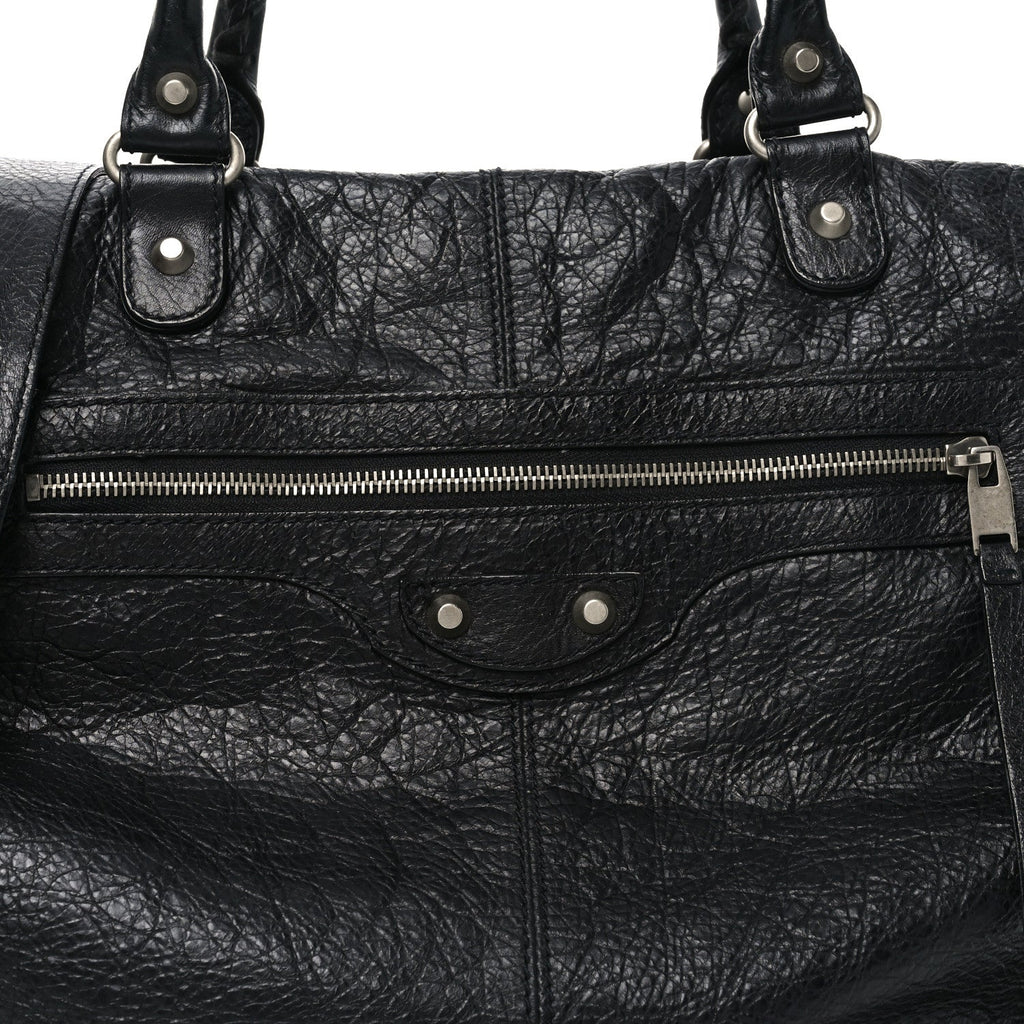 Balenciaga Agneau Classic Silver Hardware Weekender Black