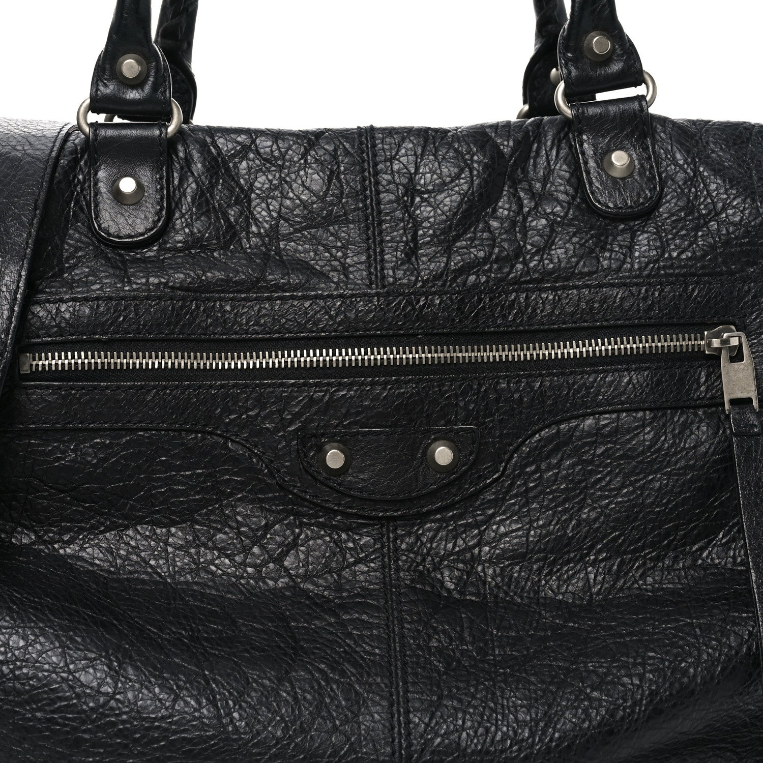 Balenciaga Agneau Classic Silver Hardware Weekender Black