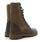 Fendi Vitello Stretch Fabric FF Rockoko Biker Boots 37 Maya Chocolate