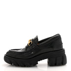 Gucci Magnum Calfskin Nappa Samoa Womens Horsebit Platform Chunky Lug Sole 40mm Loafers 39 Black